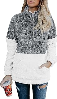 Women Sherpa Pullover Quarter Zip Long Sleeve Fluffy Soft Fleece Jackets Sweaters Sweatshirts Hoodies Outwear Coat