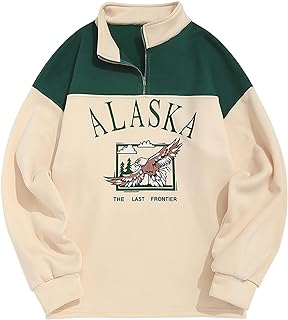 ZAFUL Men's Letters Embroidered Raglan Sleeve Quarter Zip Fleece Vintage Pullover Sweatshirt