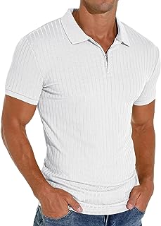 Askdeer Zipper Polo Shirts for Men Slim Fit Shirts Casual Stretch Ribbed Knit Zip Shirt