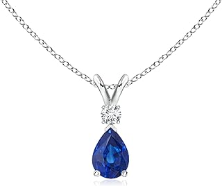 Angara Natural Blue Sapphire Teardrop Pendant Necklace in Sterling Silver/14K Solid Gold/Platinum for Women, Girls with 18" Chain | September Birthstone Jewelry Gift for Her