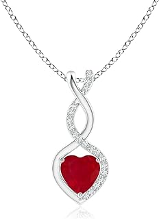 ANGARA Natural Ruby infinity Heart Pendant Necklace with Diamond in Sterling Silver/14K Solid Gold/Platinum for Women, Girls with 18" Chain | July Birthstone Jewelry Gift for Her | Wedding Anniversary