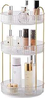CESTATIVO Makeup Organizer for Vanity, 360° Rotating Bathroom Organizer Countertop, High-Capacity Skincare Organizer, Spinning Cosmetics Organizer for Dresser Countertop (3 Tiers, Clear)