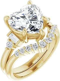 Solitaire Moissanite Engagement Ring Set, 5 CT Heart Cut Moissanite Diamond Bridal Wedding Ring Set for Women,Anniversary Propose Ring Her, VVS1 Colorless, 10K 14K 18K Solid Gold, 925 Silver (11)