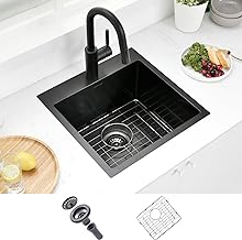 Aschael 18 Inch Black Drop In Bar Sink, 18x18x10 Gunmetal Black Stainless Steel Topmount Bar Sink 16 Gauge Single Bowl Small Bar Sink Prep RV Sink