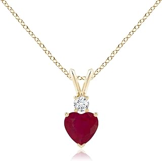 ANGARA Natural Ruby Heart Pendant Necklace with Diamond in 14K Solid Gold/Platinum for Women, Girls with 18" Chain | July Birthstone Jewelry Gift for Her | Wedding Anniversary