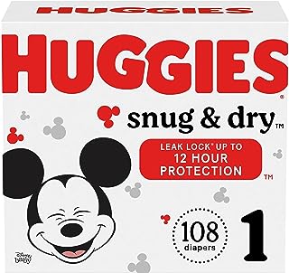Huggies Size 1 Diapers, Snug & Dry Newborn Diapers, Size 1 (8-14 lbs), 108 Count