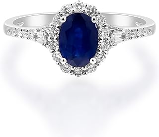 Gin & Grace 14K White Gold Genuine Blue Sapphire Ring with Diamonds for women | Ethically, authentically & organically sourced (Oval-cut) shaped Sapphire hand-crafted jewelry for her | Sapphire Ring f