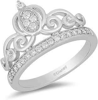 Jewelili Enchanted Disney Fine Jewelry 10K White Gold 1/4CTTW Cinderella Carriage Ring