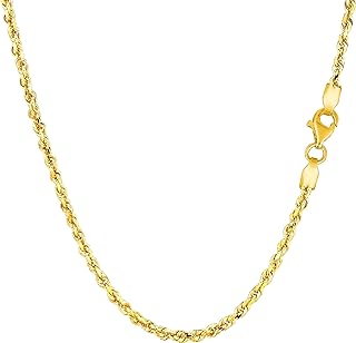 Jewelry Affairs 14k Yellow Solid Gold Diamond Cut Rope Chain Necklace, 2.25mm
