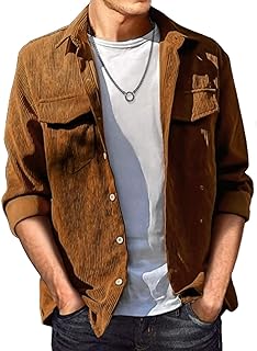 JMIERR Men's Corduroy Button Down Shirts Casual Long Sleeve Shacket Jacket with Flap Pocket