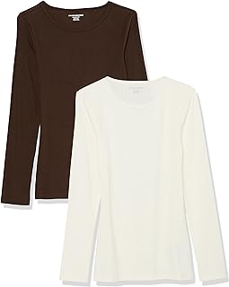 Amazon Essentials Women's Slim-Fit Layering Long Sleeve Knit Rib Crew Neck (Available in Plus Size), Pack of 2