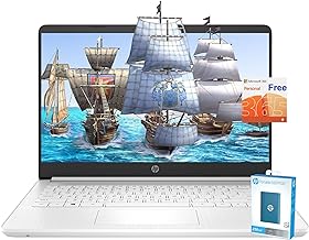 Hp Newest 14" Ultral Light Laptop, 314GB Storage(64GB eMMC+250GB Portable SSD), Intel Quad-Core N4120, 1 Year Office 365, HDMI, WiFi, USB-A&C, Long Battery Life, Win 11S (8GB RAM, White)