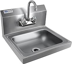 HARDURA Stainless Steel Hand Washing Sink with Gooseneck Faucet, NSF Commercial Wall Mount Hand Sink for Restaurant, Kitchen, Home, 17X15 Inches