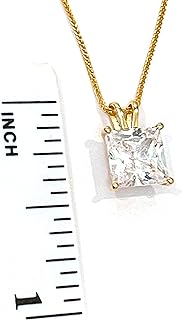HANDMADE Exquisite Square Diamond Solitaire Solid 18k Gold necklace for women 2ct Diamond Pendant Necklace Bridal Shower Gift 7mm Diamond Statement Necklace for women presents for Christmas Bday gift