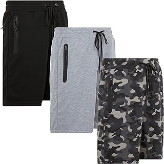 PURE CHAMP Mens Shorts 3 PK Tech Fleece Cotton Casual Lounge Sweat Gym Shorts for Men Athletic Workout with Zipper Pockets