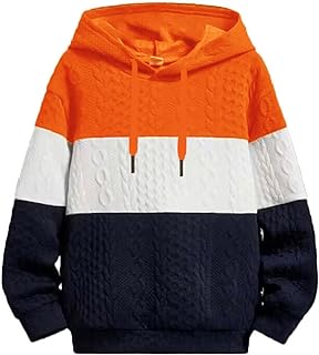 Men's Hoodies Sweatshirts Jacquard Long Sleeve Hooded Pullover Shirts Colorblock Knit Sweaters Casual Tops for Men