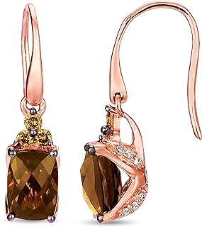 White and Chocolate Diamond with Gemstone Drop Hoop or Stud Earrings for Women in 14k Rose or Yellow Gold (G-H/Fancy Brown, VS2-SI1, cttw) Push Back Studs Leverback Earrings by LeVian