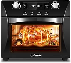 CUSIMAX 10-in-1 Convection Oven, 24QT Air Fryer Combo, Countertop Air Fryer Toaster Oven with Rotisserie & Dehydrator, Rich Accessories, Black