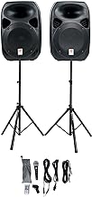 Rockville RPG122K Dual 12" Powered Speakers, Bluetooth+Mic+Speaker Stands+Cables