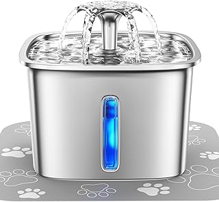 Veken Innovation Award Winner Stainless Steel Cat Water Fountain, 95oz/2.8L Automatic Pet Fountain Dog Water Dispenser with Replacement Filters & Silicone Mat for Cats, Dogs, Multiple Pets (Silver)
