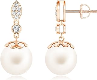 ANGARA Natural Freshwater Cultured Pearl Drop Earrings for Women Girls in Sterling Silver/14K Solid Gold | June Birthstone Jewelry Gift for Her | Birthday | Wedding | Anniversary