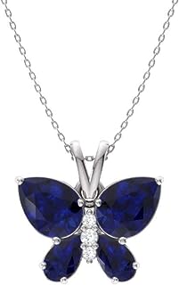 Diamondere Natural and Certified Gemstone and Diamond Butterfly Petite Necklace in 14k White Gold | 1.04 Carat Pendant with Chain