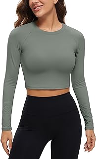 CRZ YOGA Womens Long Sleeve Crop Workout Tops Athletic Yoga Running Cropped Tops Slim Fit Gym Shirts
