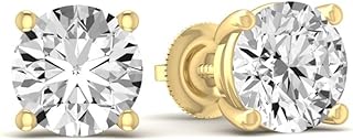 1/2 Carat - 5 Carat Lab Grown Diamond | 14K Yellow Gold Four prong Lab-Grown Diamond Solitaire Stud Earrings | screw back | D-E color and VS1 clarity | ARAIYA FINE JEWELRY