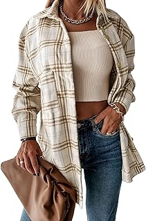 PRETTYGARDEN Women's 2023 Fall Clothes Plaid Shacket Jacket Long Sleeve Button Down Flannel Shirts Fashion Blouse