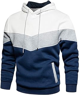 Wielsscca Mens Hoodies Pullover Color Block Fleece Long Sleeve Sweatshirt Tops with Pocket