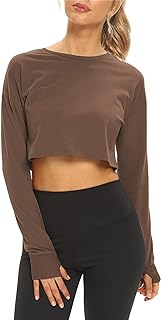 Mippo Long Sleeve Crop Tops Workout Athletic Gym Shirts Cropped Sweatshirts for Women