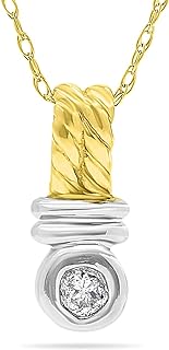 Jewelry Bliss 14k Two-Tone White And Yellow Gold Diamond Solitaire Pendant Necklace For Women Birthstone of April, 18 Inch Chain