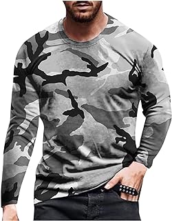 Men's Tops Mens Long Sleeve Blouses Camo Pattern T-Shirt Casual Fitness Stretch Shirt Tee Sporty Workout Pullovers
