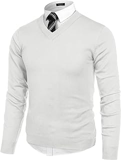 COOFANDY Mens V Neck Dress Sweater Long Sleeve Slim Fit Fashion Pullover Sweater