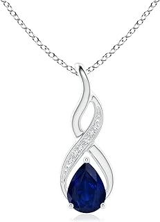 Angara Natural 0.75 Carat Blue Sapphire Infinity Pendant Necklace for Women, Girls with Diamonds in 14K White Gold With 18 Inch Chain - September Birthstone Jewelry Gift