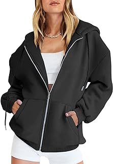 ANRABESS Women's Oversized Zip Up Hoodies Sweatshirts Y2K Clothes Teen Girl Fall Casual Drawstring Jackets with Pockets