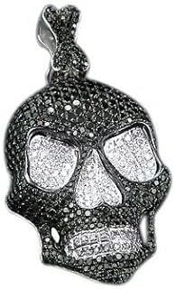 SCASTING 10 Ct Round Simulated Diamond Black Over Silver Men's Skull Pendant