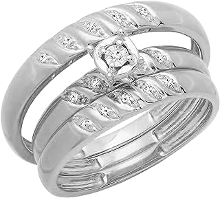 Dazzlingrock Collection Round White Diamond Illusion Set Matching Wedding Trio Ring Set for Him & Her (0.05 ctw, Color I-J, Clarity I2-I3) in 10K Gold