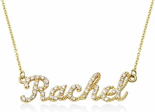 MYKA - Personalized Name Necklace with Pave Clear CZ or Diamond Stones for Woman -Nameplate Pendant - Custom Sterling Silver Gift Jewelry for Holiday