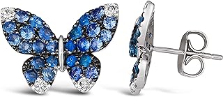1 2/5 Carat White and Blue Sapphire Butterfly Stud Earrings for Women in 14k White Gold Studs with Push Back by LeVian
