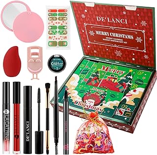 Makeup Advent Calendar 2023, DE'LANCI Christmas Surprise Makeup Gift Kit for Women,12 Days Christmas Countdown Calendar Beauty Box for Teens Girls, Xmas Cosmetic Starter Mystery Box, Cruelty Free