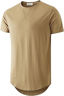 KLIEGOU Mens 100% Cotton Hipster Hip Hop Longline Crewneck T-Shirt S-4XL