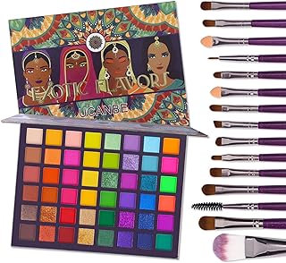 EXOTIC FLAVORS Eyeshadow Palette + 15 PCS Eye Brushes Makeup Set 48 Colors Neon Shimmer Matte Glitter Eye Shadow Powder Highly Pigmented Gift Set Make Up Pallet (EXOTIC FLAVORS Eyeshadow Palette + 15 