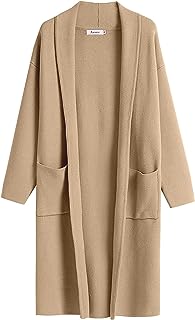 ANRABESS Women's 2023 Fall Cardigan Sweater Long Sleeve Open Front Lapel Coat Casual Knit Coatigan Jacket with Pockets