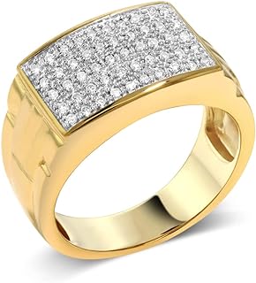 Gem Stone King Men's 10K Yellow Gold White Diamond Pave Ring (0.25 Cttw, Available In Size 5,6, 7,8,9,10,11,12,13)