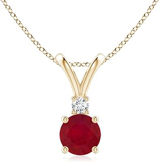 Angara Natural Ruby Solitaire Pendant Necklace with Diamond in Sterling Silver/14k Solid Gold/Platinum, Girls with 18" Chain | July Birthstone Jewelry Gift for Her