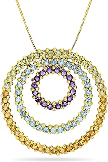 Jewelry Bliss 10k Yellow Gold Chain & Round Circle Pendant With Genuine Multi-Color Amethyst, Blue Topaz, Citrine, Peridot - February, December, November, August Birthstone Necklace - 18 Inch Chain