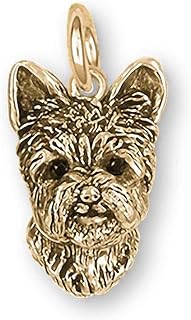Yorkshire Terrier Jewelry 14k Yellow Gold Handmade Yorkie Charm With Black Diamond Eyes YK39-CG