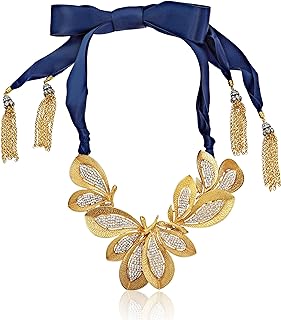 Ben-Amun Jewelry Crystal and Gold-Tone Floral on Ribbon Necklace