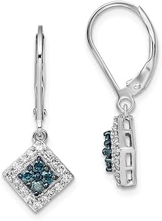 Solid 925 Sterling Silver White and Blue Diamond Leverback Earrings - 26mm x 10mm (.498 cttw.)